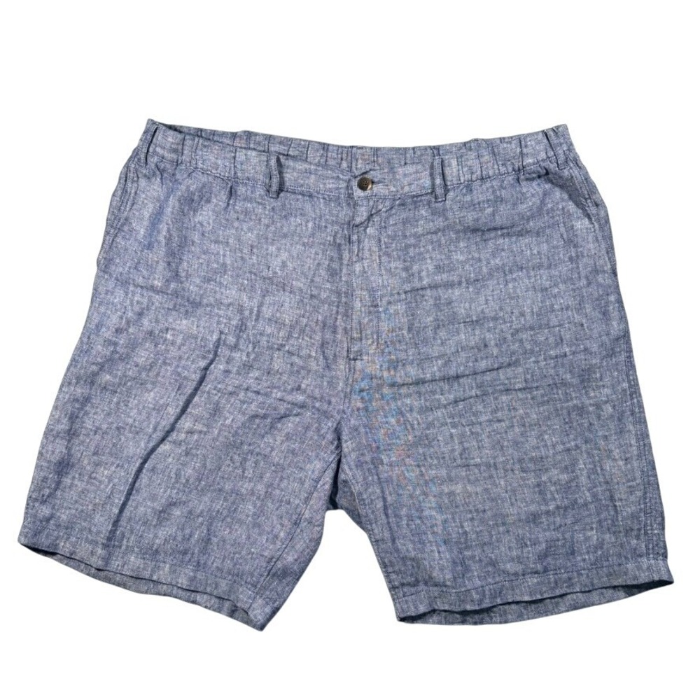 Caribbean Mens Blue 100% Linen Elastic Waist Drawstring Shorts 48 Coastal Preppy